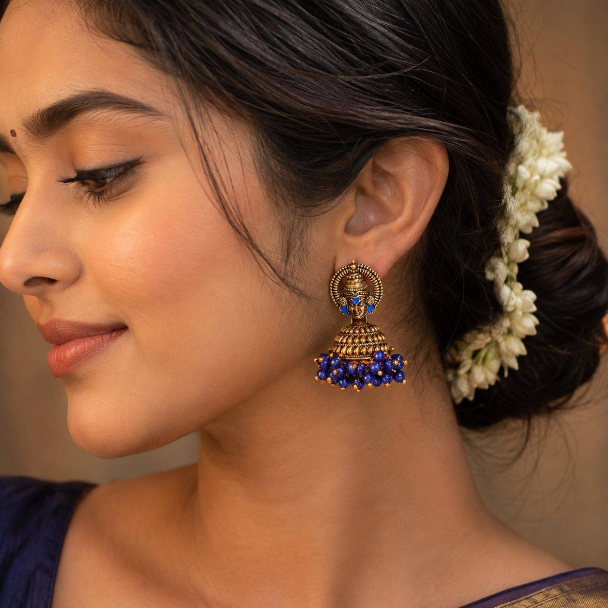 Gold-Plated Jhumka Earrings- Kathakali