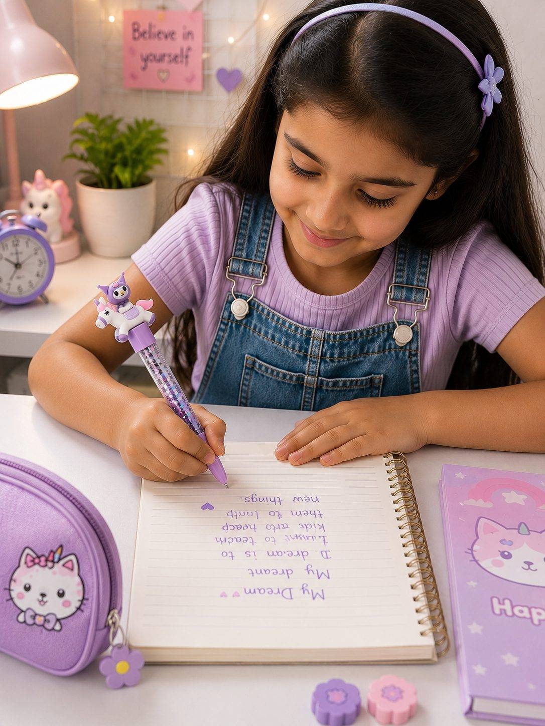 Cute Kawaii Unicorn Glitter Gel Pen with Cartoon Character Topper