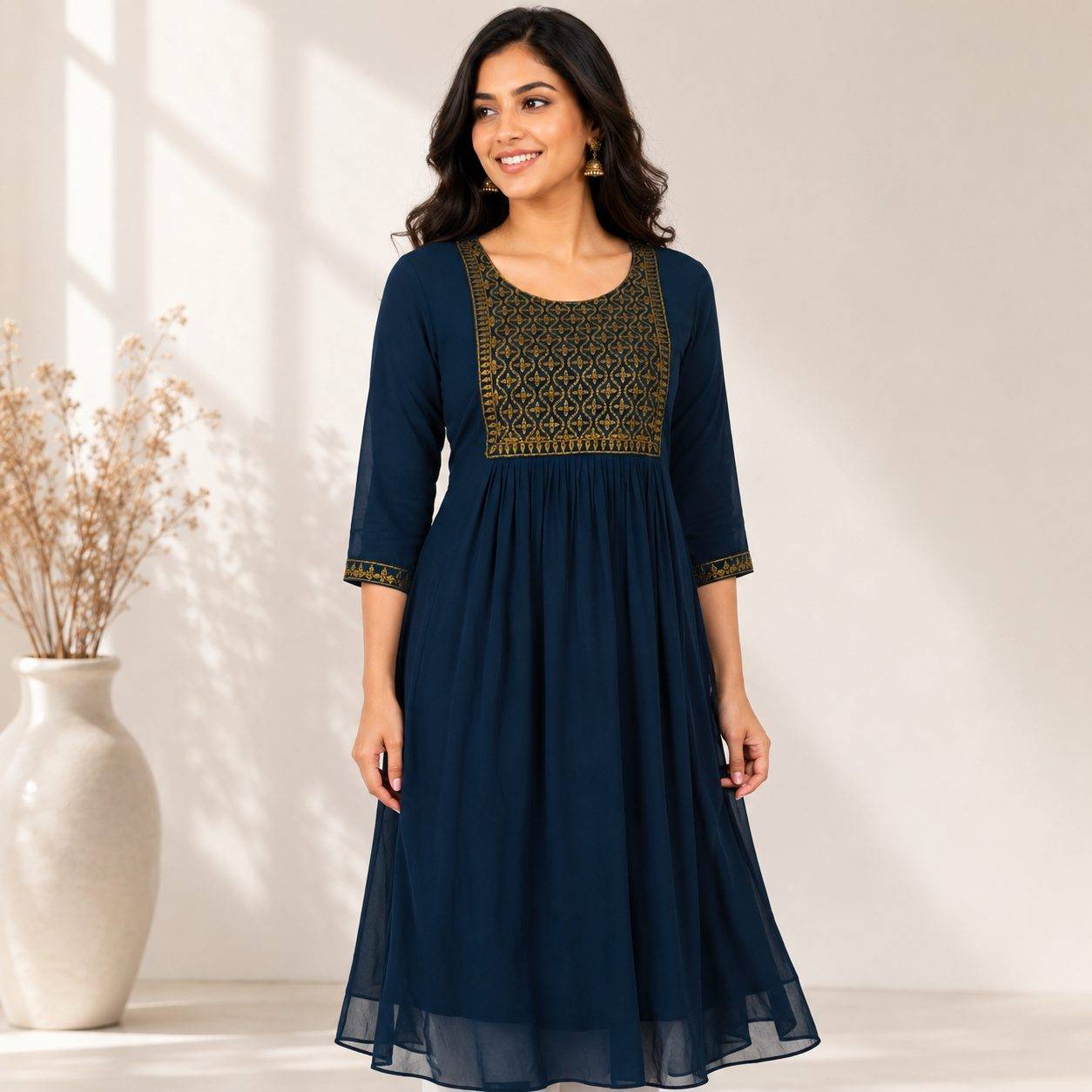 Pipal Printed Cotton Rayon A-Line Kurta for Women