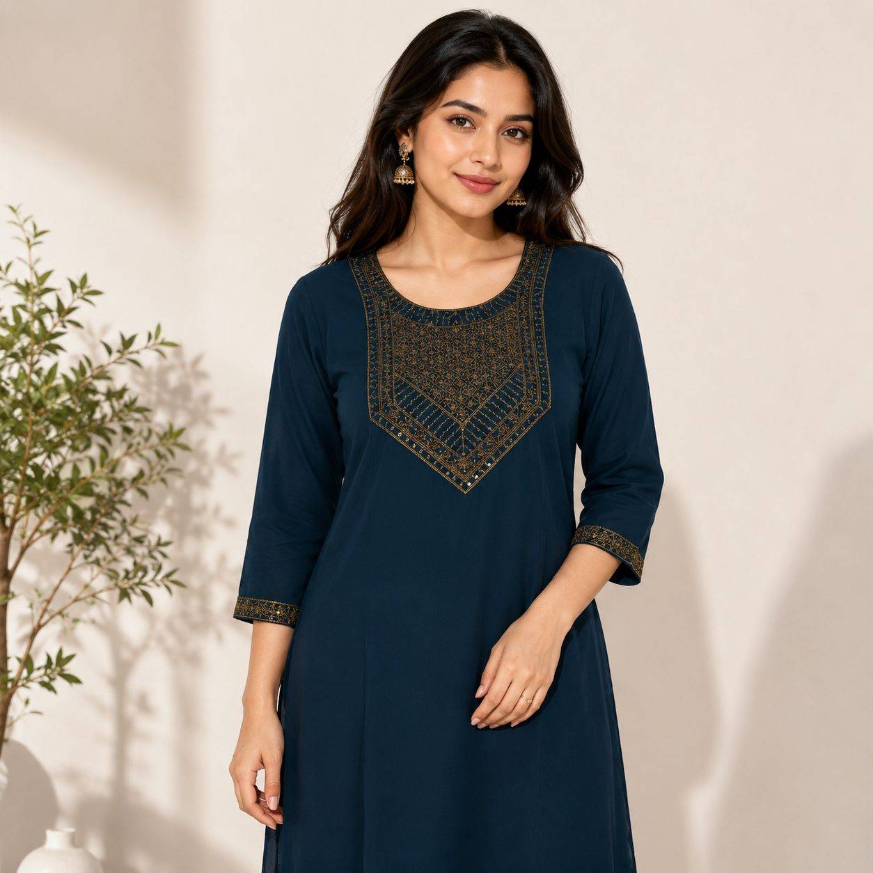 Embroidered Viscose Rayon A-Line Kurta for Women