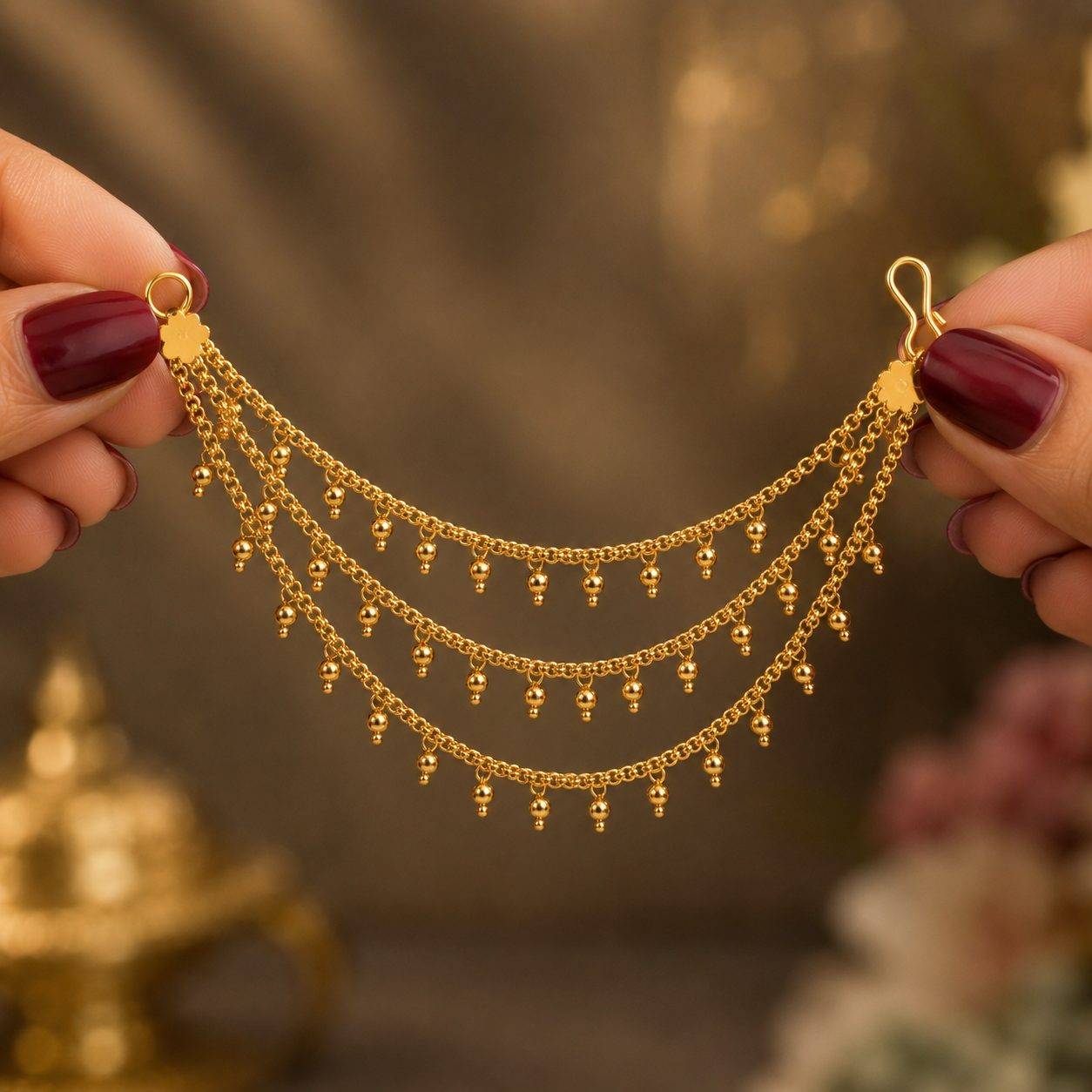 Traditional Three-Layered Gold-Plated Ear Chain