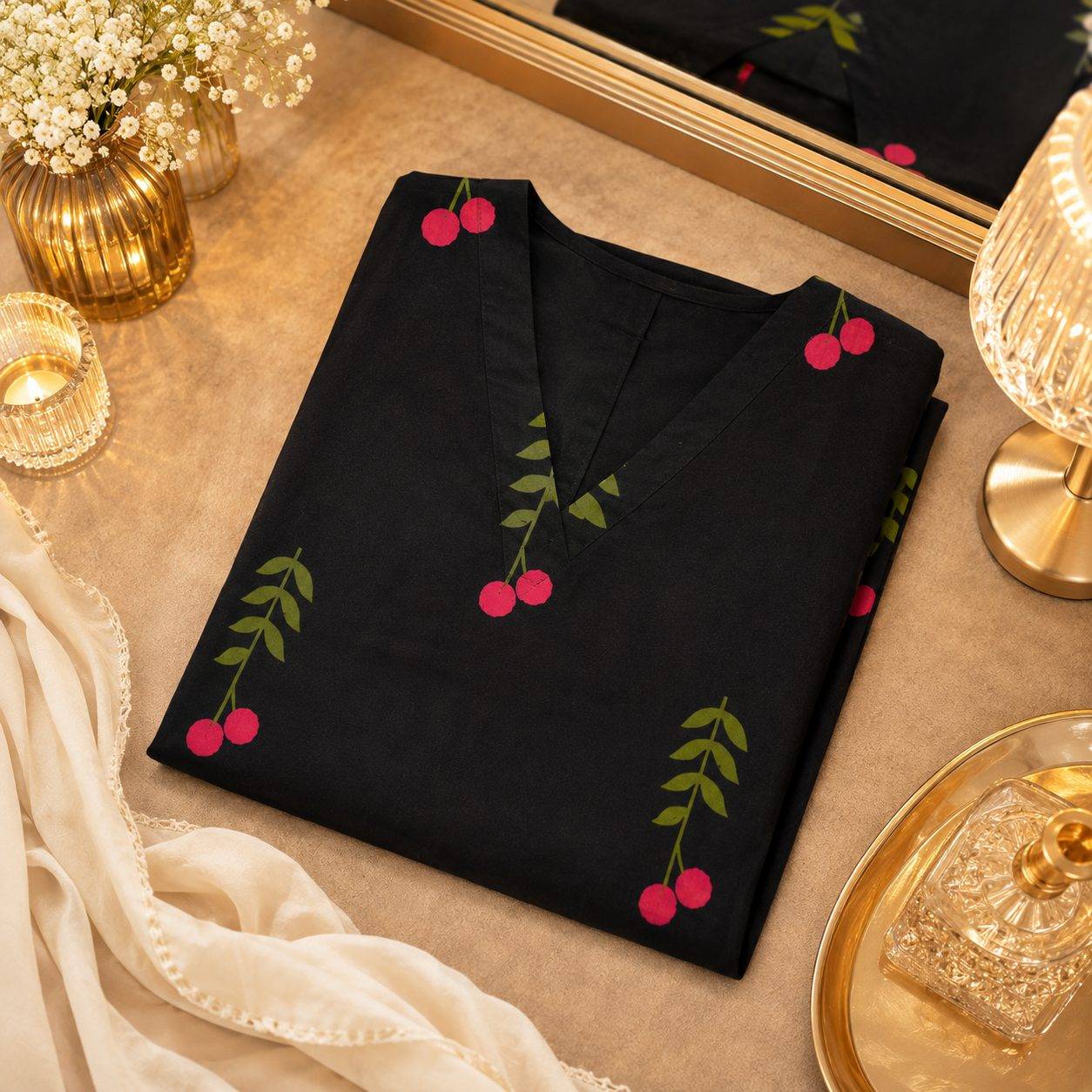Black Blossom Kurtis