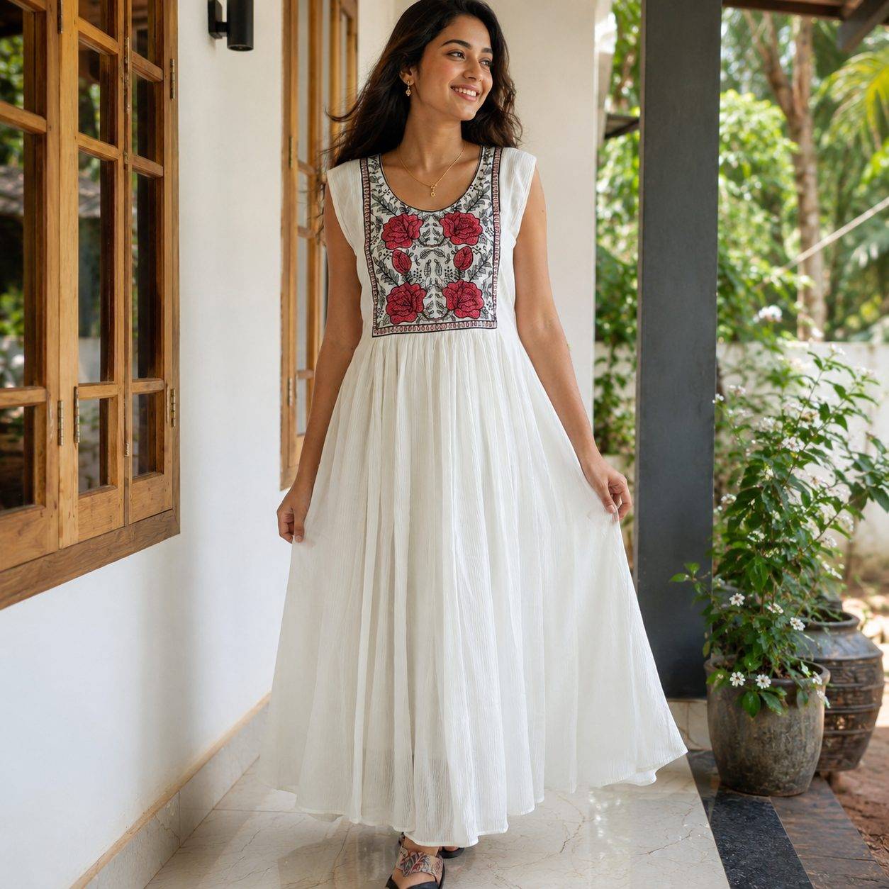 White Floral Embroidered Sleeveless Top